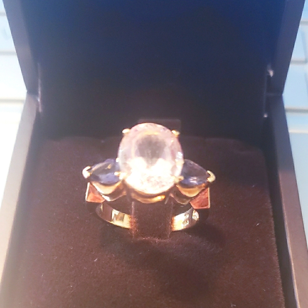 Pale pink Morganite and violet Iolite ring
